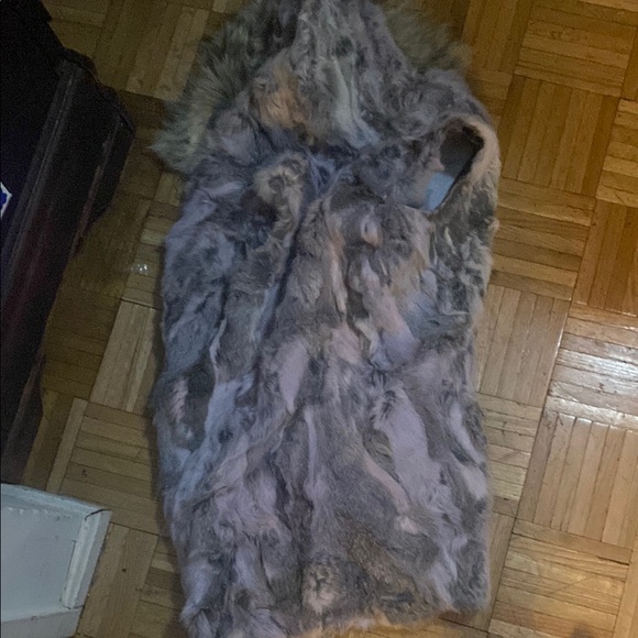 Women's real Fur Vest with Hood - Gray - Picture 3 of 5